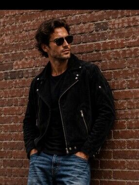 VTG Black Suede European Motorcycle Jacket